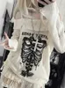 Houzhou Y2K Harajuku Gothic Knitted Pullovers女性日本のファッションセクシーな頭蓋骨から肩のパンクガールズホールルーズセーター240131
