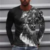 Men's T Shirts Funny Lion Print Shirt For Men Fashion 3D Eagle Pattern Cotton Long Sleeve T-shirts Autumn Leisure O-neck Tops Vintage