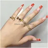 Solitaire Ring 4Pcs Set Punk Metal Anillos Round Rings Gold Color Open For Women Fashion Finger Accessories Jewelry 231012 Drop Deliv Dhctw