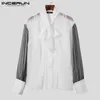 Men's Casual Shirts INCERUN Tops 2024 American Style Mesh Black&White Splicing Design Sexy Perspective Strap Stand Collar Blouse S-5XL