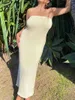 Vestidos casuais mulheres verão cor sólida strapless wrap peito backless vestido praia festa clube longo malha bodycon