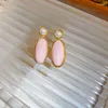 Boucles d'oreilles pendantes en alliage pour femmes, Vintage, géométrique, perle rose ovale, mignonne, douce, Simple, vente en gros