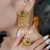 Gold Color Metal Eyes Tassel Big Stud Earrings Vintage for Women Jewelry Brass Europe And America Personalized Fashion 240131