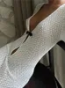Robes décontractées de base Hirigin femmes sexy col en v profond robe en tricot crocheté Y2k voir à travers le tricot robe de plage à manches longues J240130