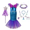 Ensemble de robes sirène pour filles, robe de princesse pour enfants, Costume de fête d'anniversaire et d'halloween pour enfants