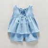 Conjuntos de roupas Bebê Meninas Vestidas em Vestidos de Verão Musselina Sem Mangas Camisa Calças Moda Sty 2pcs 0-4T M
