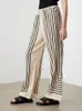 Kvinnors byxor kvinnor geometriska randiga tryckbyxor silk kvinnlig lös elastisk midja bred ben avslappnad lång 2024 sommar