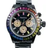 Montre pour hommes Date du jour Verre saphir mécanique automatique Montres diamant arc-en-ciel Noir Acier inoxydable 40 mm Montre-bracelet d'affaires Mon185B