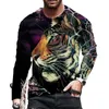 Vintage Tiger och Lion 3D Print Summer Men's Oneck Tshirt Casual Long Sleeve Overdized T Shirt Fashion Pullover Men Clothing 240119