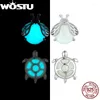 Studörhängen Wostu 925 Sterling Silver Firefly Sea Turtle Glow-in-the-Dark med lysande sten för kvinnor gåva trendiga djursmycken