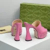 여성 패션 신발 디자이너 샌들 럭셔리 클래식 하이힐 여자 슬리퍼 G 뮬 슬리퍼 슬리퍼 슬라이드 여름 새로운 진짜 11.5cm 방수 두꺼운 단독 하이힐
