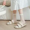 Women Socks Polka Dot Crystal Silk Summer Ultra-thin Transparent Flower Nylon Long Girls Japanese Kawaii Cute Lace