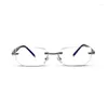 Lunettes de soleil sans monture diamants coupe hommes anti-rayons bleus lunettes d'ordinateur femmes lunettes de protection d'écran UV transparentes lunettes sans cadre