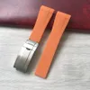 Titta på band 21mm Orange Curved End Soft RB Silicone Rubber Watchband för Explorer 2 42mm Dial 216570 Rem Armband211q