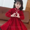 Abbigliamento etnico ACQUA Festival di primavera Chiamata dell'anno cinese Vestiti per bambini Costume Cheongsam per ragazza Abiti rossi Inverno Moderno Hanfu Pipao