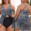 Damenbadebekleidung 2024 Frauen Sommer Gepolsterter Leopardendruck Schwimmkleid Strandkleidung Zweiteiliger Badeanzug Badeanzug Plus Size Tankini