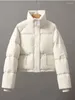 Piumino da donna corto casual invernale da donna colletto alla coreana con cerniera High Street cappotto imbottito fresco cappotti da donna in pelle Pu femminile