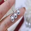 22092603 Women's pearl Jewelry necklace akoya 8-9mm three pendent chocker 18k white gold plated girl gift birthday stylish ge242Z