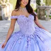 Lilac قبالة الكتف اللامع اللامع فستان Quinceanera 2024 الترتر الضخمة Baile Pairique Tulle Tulle Vestidos Prom Vestidos 15 De De Gown