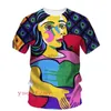 Camisetas para hombres Picasso Pintura al óleo Impresión 3D Arte HD Graffiti Personalidad Moda Hombres y mujeres Cuello redondo Manga corta Calle Camiseta casual