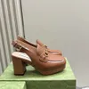 Sandalias de tacón de plataforma para mujer, tacones gruesos de 8,5 cm, zapatos de diseñador de lujo de cuero genuino, punta cuadrada de moda con hebilla, sandalias de cuero 100% real de lujo