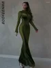 Casual Dresses BOOFEENAA Patchwork Velvet Mesh See Through Party Women Evening Gown Elegant Sexy Long Sleeve Bodycon Maxi Dress C92DB34