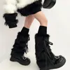 Women Socks Kawaii Bow Knot Thickened Imitation Fur Leggings Boots Cover Lolita Punk Harajuku Party Accessories
