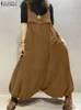 ZANZEA Women Corduroy Rompers Autumn Vintage Jumpsuits Overalls Fashion Loose Wide Leg Pants Casual Drop-Crotch Long Trousers 240129