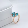 Anneaux de mariage SYOUJYO Vintage bleu naturel Zircon femmes bague élégante couleur or rose cuivre bijoux cadeaux mode fille accessoires