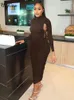 Casual Kleider Hugcitar Solide Lange Ärmel Aushöhlen Bandage Unregelmäßige Midi Prom Kleid Sexy Bodycon 2024 Herbst Frauen Büro Party Club