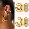 Hoop Earrings HangZhi G Shaped Thick Cylindrical Tube Chunky Hollow Stainless Steel For Women Fashion Jewelry 2024