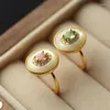 Anéis de cluster Artificial Fritillaria incrustado cristal rosa e verde para mulheres moda doce requintado luxo anel de noivado jóias