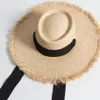 Женская летняя шляпа с лентами, пляжные шляпы, солнцезащитный козырек с широкими полями, соломенная шляпа для девочек, модная регулируемая защитная крышка 230R