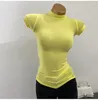 Women's T Shirts Casual Short Sleeve Turtleneck Super Stretch Top 2024 Summer Fashion Elegant See Through Tops Tees Y2k