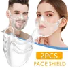 フェイスファッションのための2PCS再利用可能なクリアマスク透明シールドマスクダストプルーフ透明なマスクマウスマスク装飾パーティーmascarilla12008