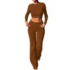 Women's Hoodies 2 Piece Slim Fit Long Sleeve Top och High Maisted Straight Pants Yoga Workout Set Women Fashion Blus 2024 T Shirt