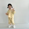 Комплекты одежды для мальчиков, весенне-осенний модный спортивный комплект-поло, 2024, корейские детские простые леггинсы с отложным воротником из двух предметов с лацканами