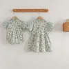 Meisje Jurken Baby Meisjes Kleding Jurk Kant Vliegende Mouw Print Zomer Romper Mode Zus Bijpassende Outfit Prinses