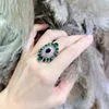 Cluster Rings Unique Design Elegant Green Purple Gemstone For Female Luxury 925 Silver Retro Cocktail Party Ring Jewelry