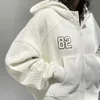 Grunge Zip Hoodie Full Zip Branco Hip Hop Bordado Casaco Esportivo Manga Comprida Hoodie Harajuku Womens Casual Street Clothing Expressão 240131