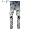 Jeans da uomo Abbigliamento firmato Pantaloni denim Amires 866 Marchio trendy Amies Toppa di colore chiaro con tessuto strappato consumato Vestibilità slim sCWE1