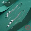 Boucles d'oreilles pendantes Modian exquise ligne en argent Sterling 925 scintillant clair CZ boucle d'oreille classique longue gland pour les femmes bijoux