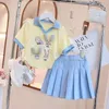 Clothing Sets Retail 2024 Teenage Cartoon Casual Suits Baby Girls Fashion Summer 2 Piece Top Pants Or Skirts 4-12 T