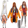 Yomoduki Runa Cosplay Kostuum Kakegurui Dwangmatige Gokker Runa Cosplay Pruik en Oranje Capuchon JK Uniforms1253G