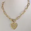 Pendant Necklaces Gold HEART charm neckace Micro pave Link chain screw clasp Carabiner gold heart charm G230206218W