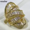 Vecalon Big Brosa Anel de Party Ring Gold Color 925 Sterling Silver Diamond Engagement Banding Band