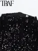 Blouses pour femmes Noir Brillant Paillettes Femmes Blouse Casual O Cou Chemise Slim Femme Sans Manches Haut Court Party Club 2024 Printemps Y2K