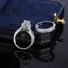 Anéis de cluster de alta qualidade cristal zircão anel de casamento conjunto moda grande pedra dedo promessa nupcial noivado s925 prata para mulheres