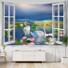 Tapestries Big Tapestry Imitation Window Forest Landscape Painting Wall Hanging Bohemian Style Mandala Home Decor