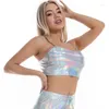 Dames Tanks CHSDCSI Zomer Slanke band Cropped Polyester Korte Tops Femme Casual Zilver Sexy Crop Top Dames Camis Streetwear